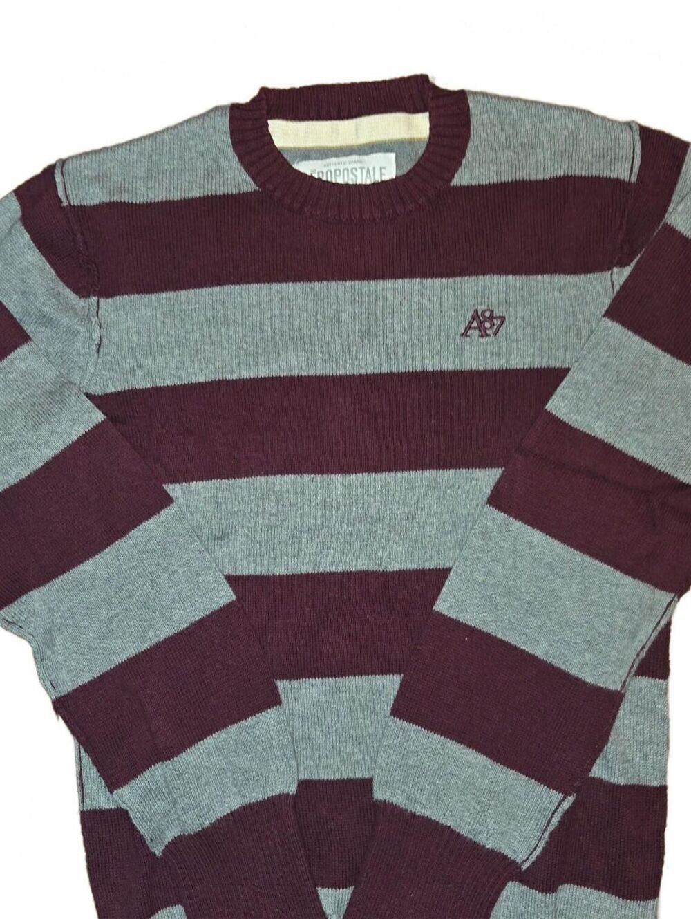Aeropostale VTG Y2K Striped Sweater Men's Small Burgundy Gray Distressed